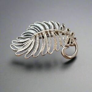 Vintage Gerry's Silver Tone Feather Brooch